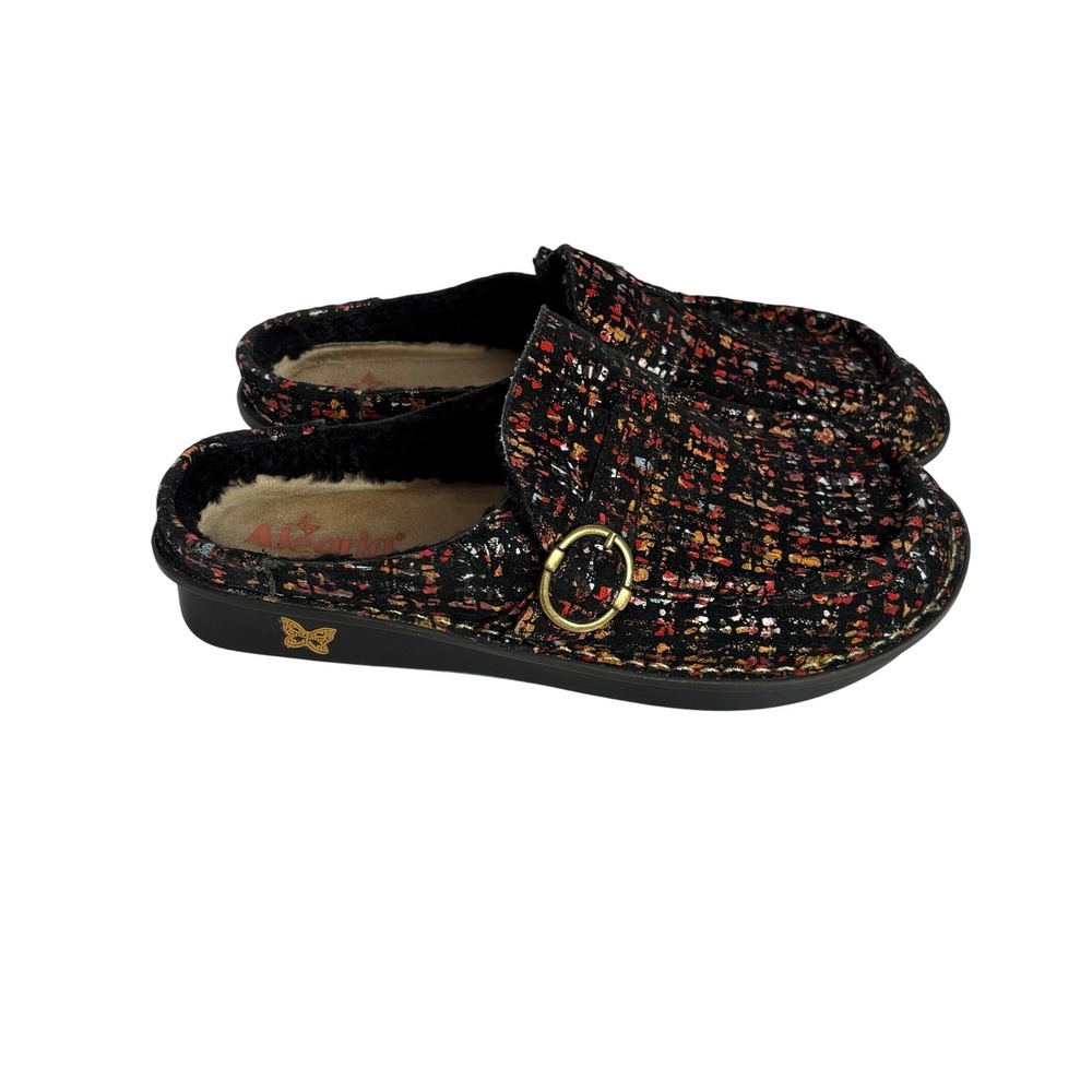 Alegria by PG‎ Lite Multi-Color Metallic Tweed Faux Fur Lined Mules Women EU 42
